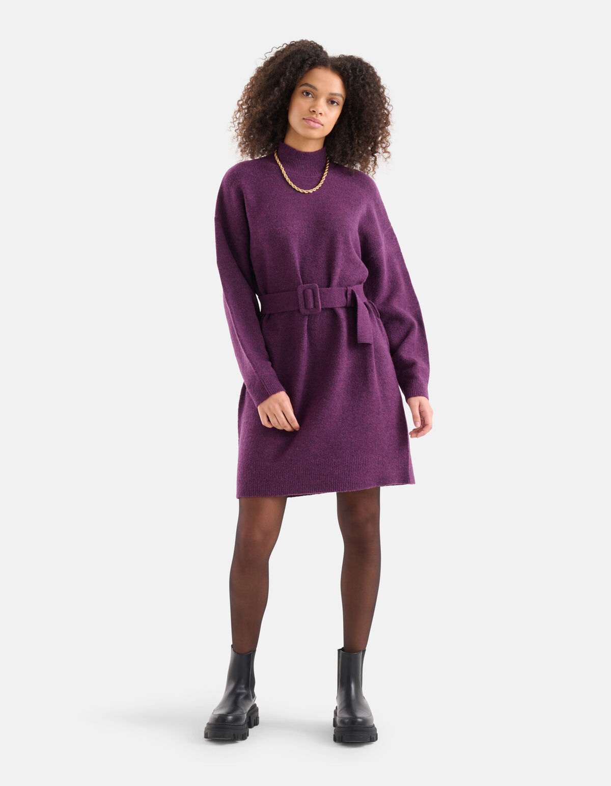 Pulloverkleid mit Gürtel Dunkellila SHOEBY WOMEN