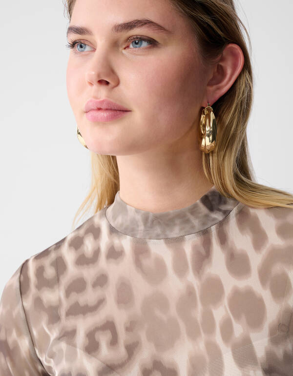 Mesh Leopard Langarmtop Hellbraun SHOEBY WOMEN