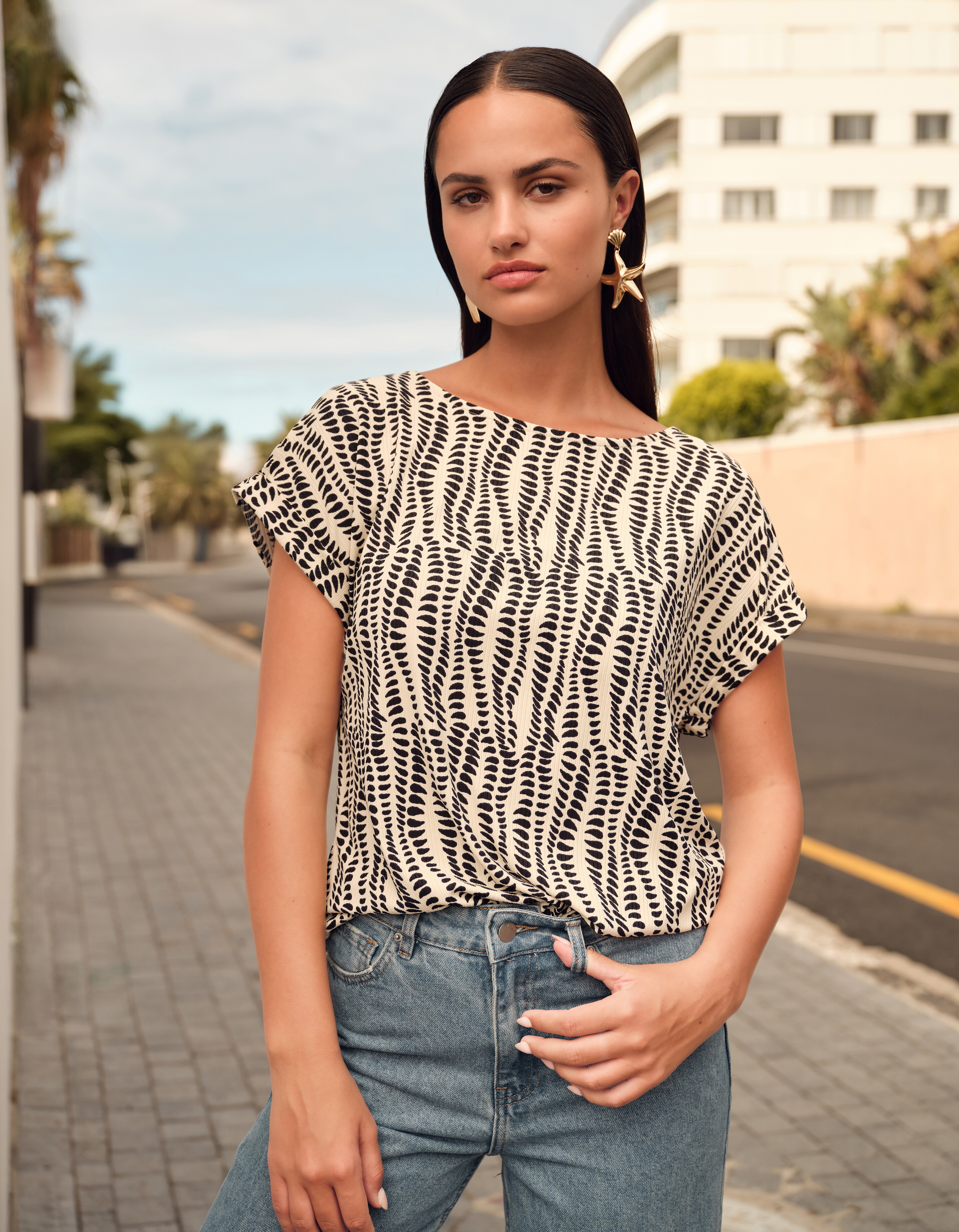 Jersey-Rippen-Top Weiß SHOEBY WOMEN