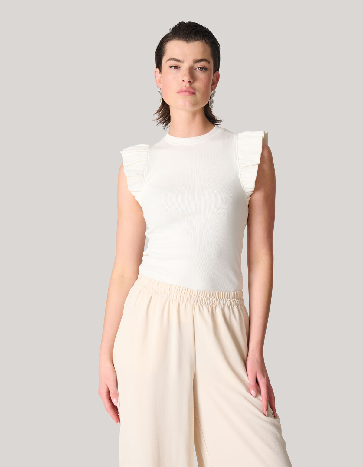 R&uuml;schen-Jersey-Top Wei&szlig; SHOEBY WOMEN