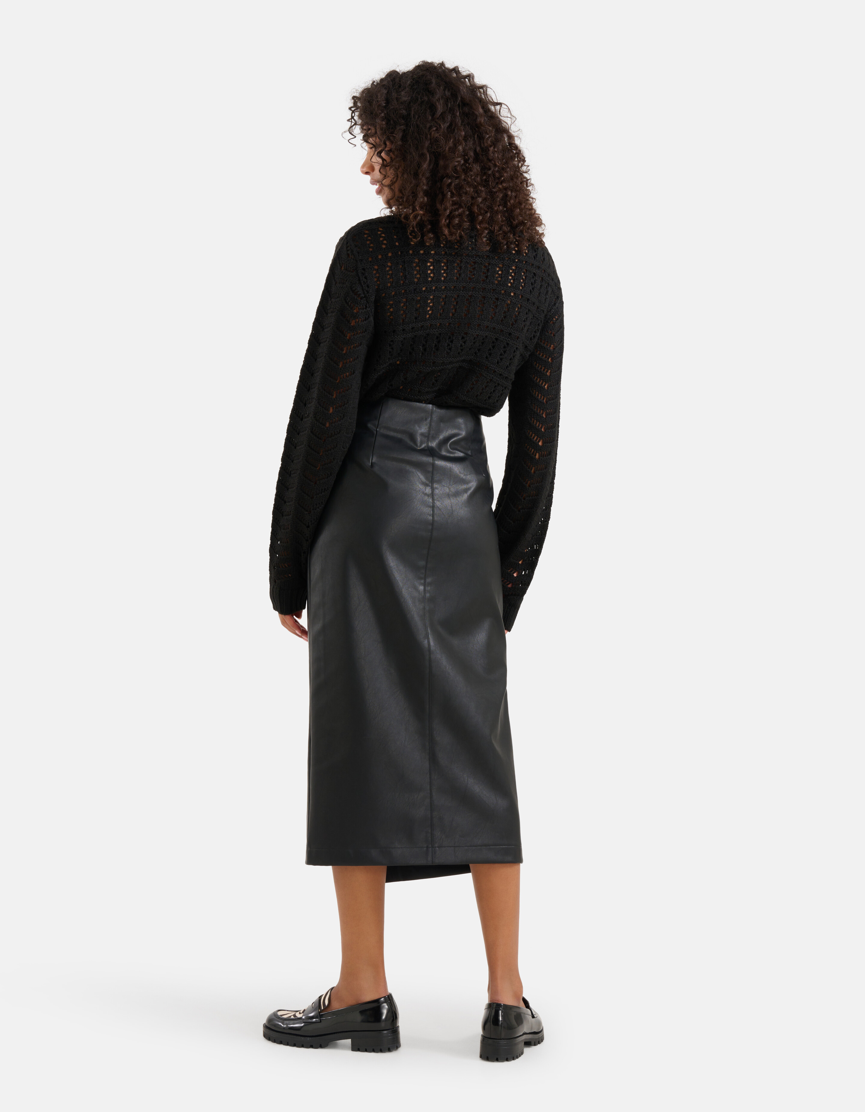 Veganer Midirock aus Leder Schwarz SHOEBY WOMEN