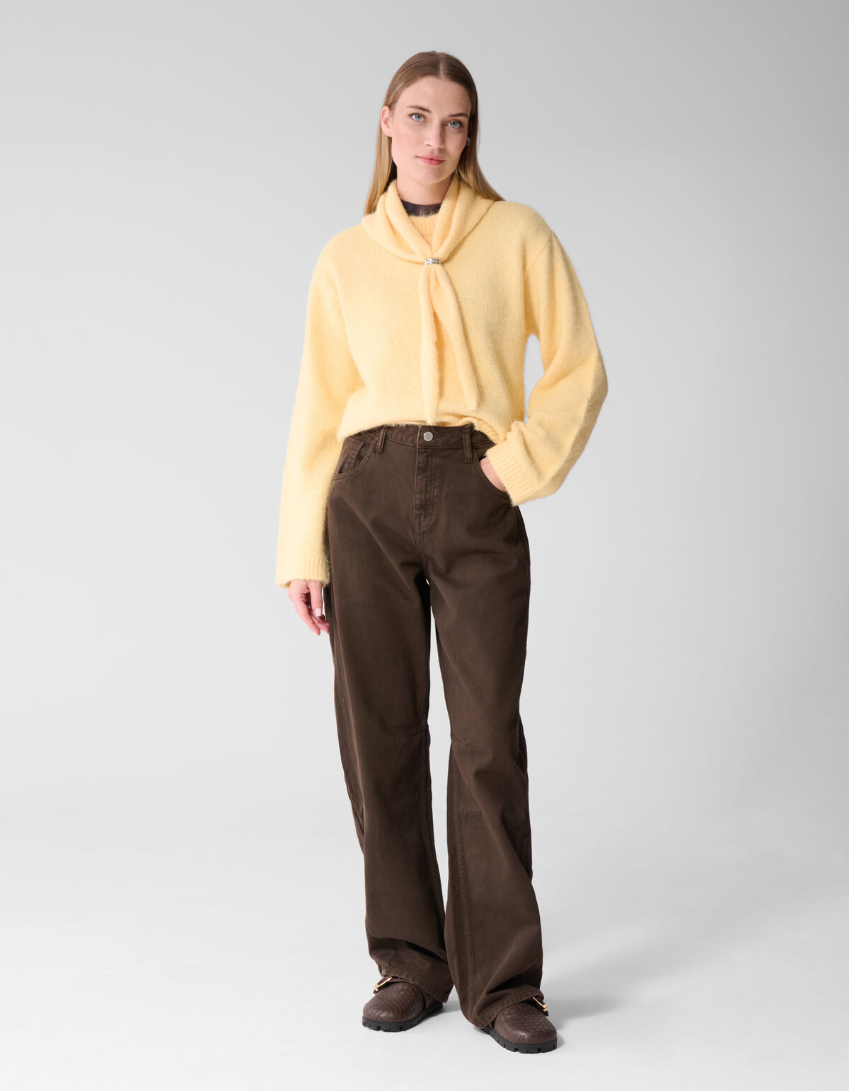 Fluffy Scarf Strickpullover Gelb SHOEBY WOMEN