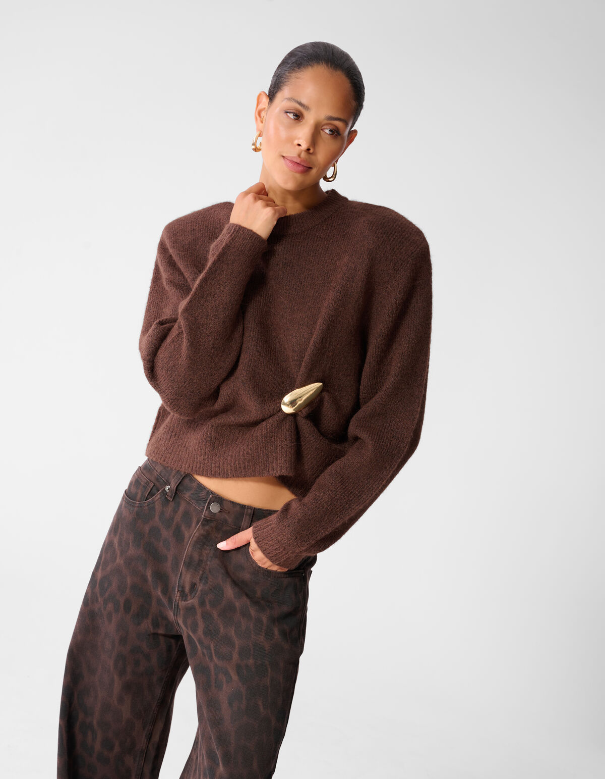 Strickpullover Mit Rundhalsausschnitt Braun SHOEBY WOMEN
