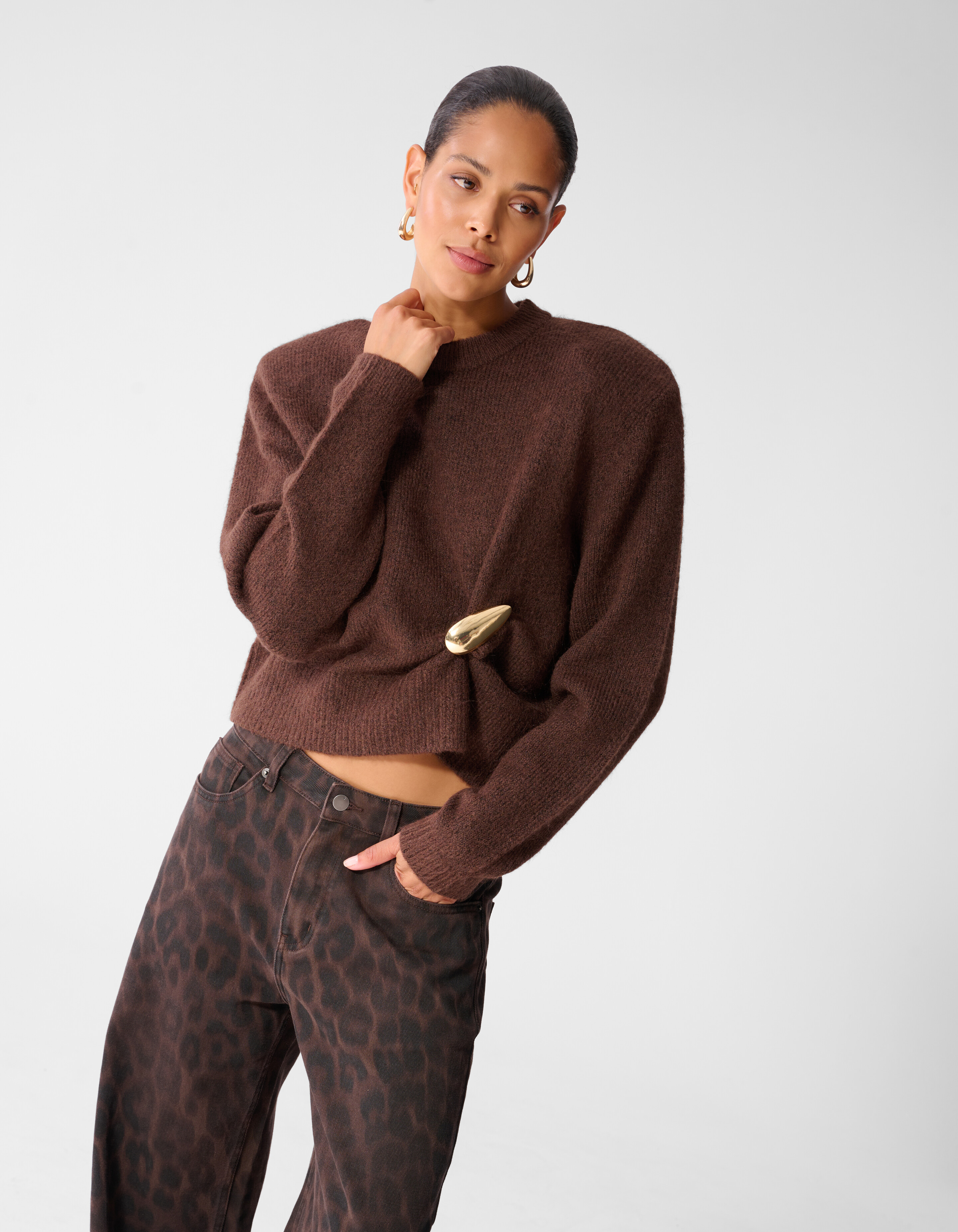 Strickpullover Mit Rundhalsausschnitt Braun SHOEBY WOMEN