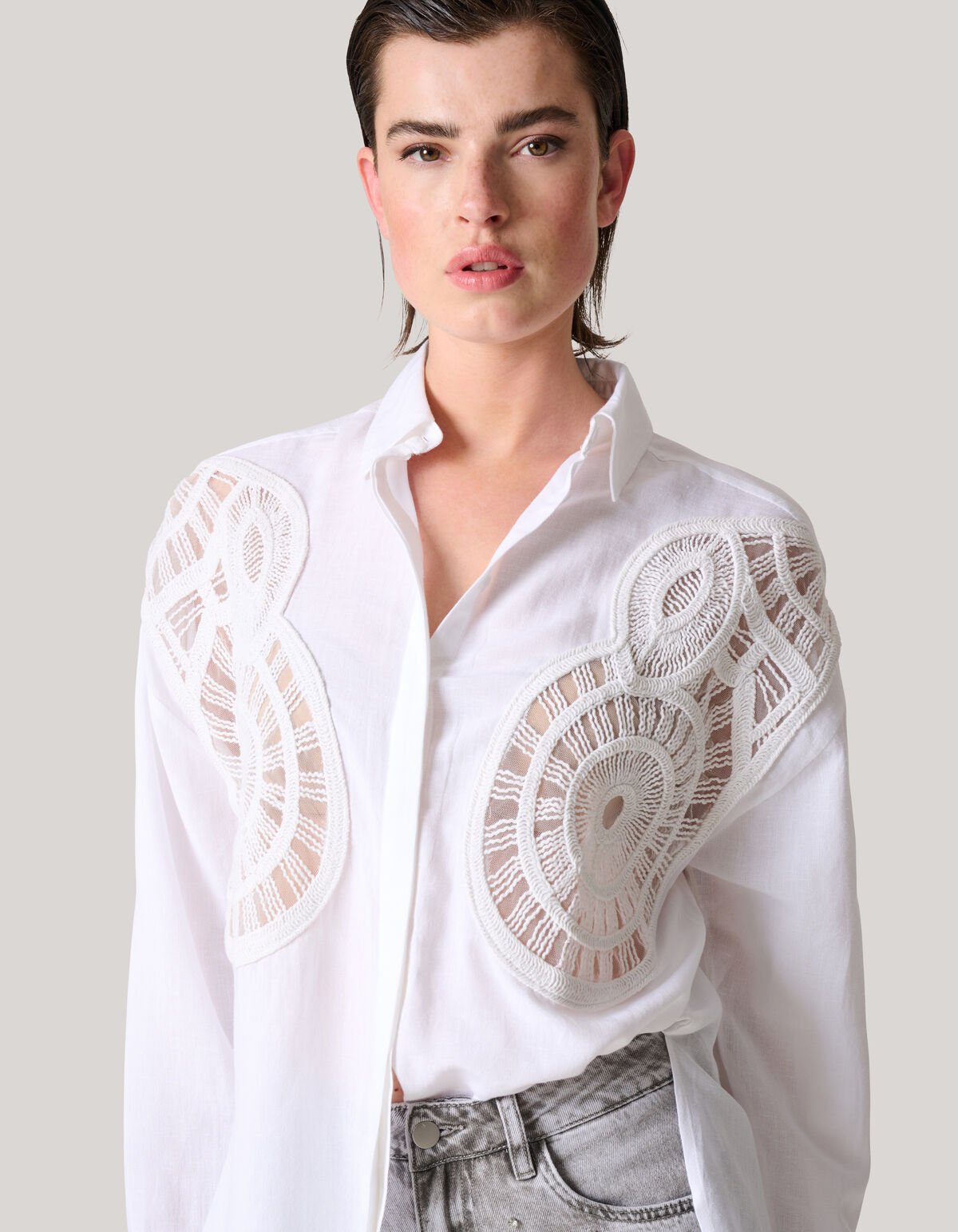 Linnen Crochet Blouse Wit SHOEBY WOMEN