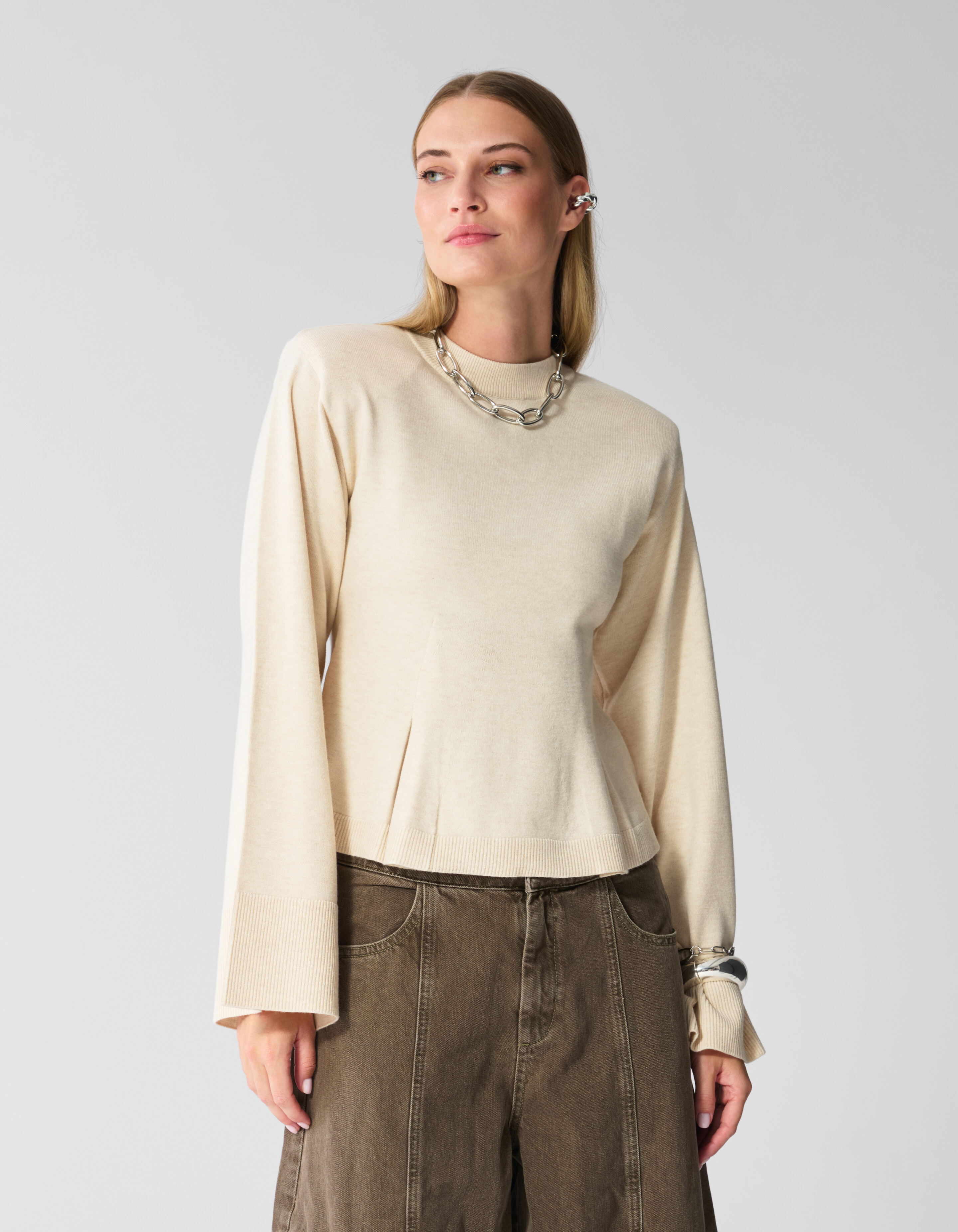 Peplum Strickpullover Ecru SHOEBY WOMEN