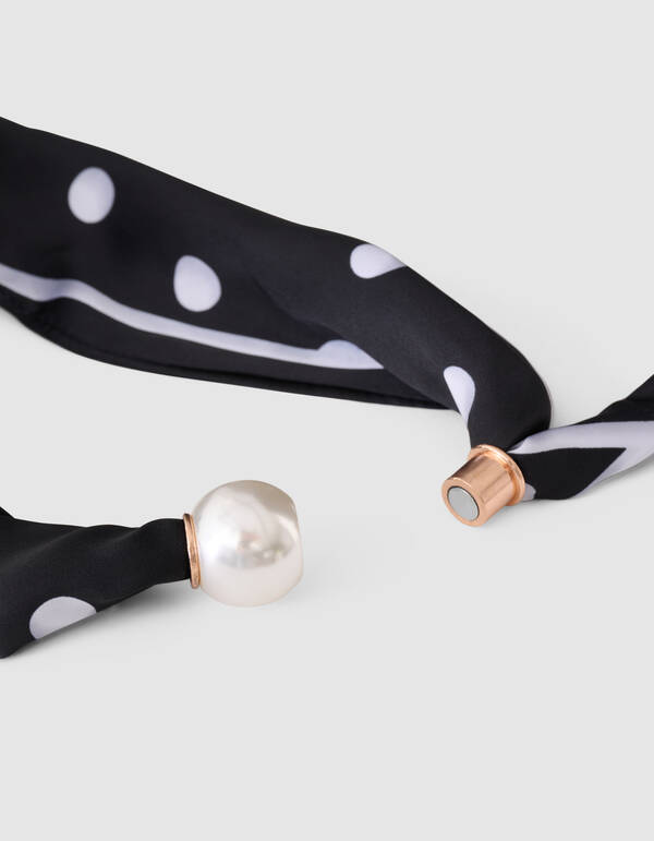 Perlenbesetzter Schal mit Kette Schwarz/Wei&szlig; SHOEBY ACCESSOIRES