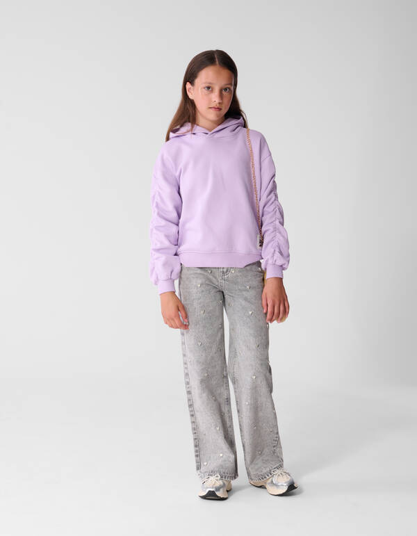 Gathered Sleeve Hoodie Lila SHOEBY GIRLS