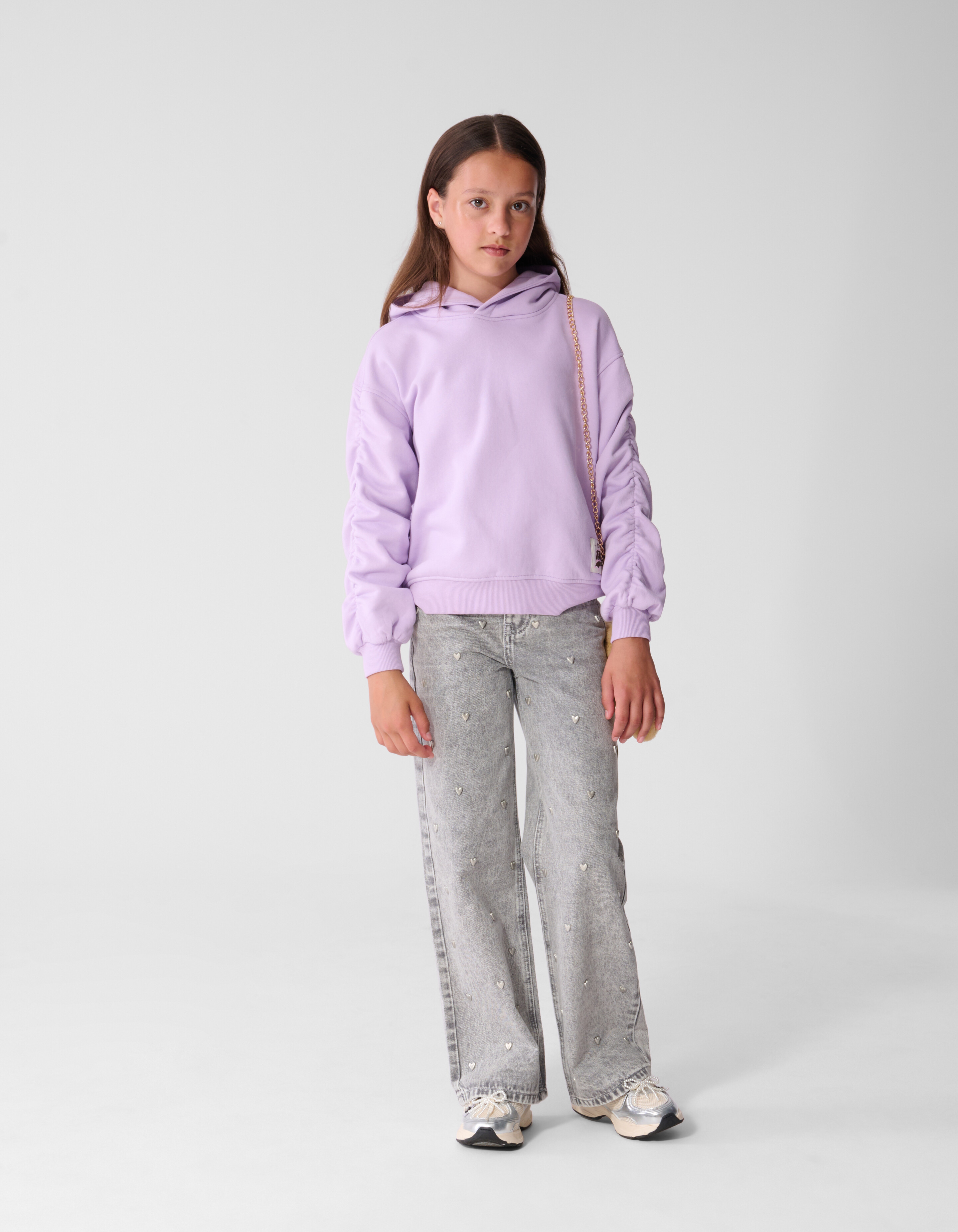 Gathered Sleeve Hoodie Lila SHOEBY GIRLS