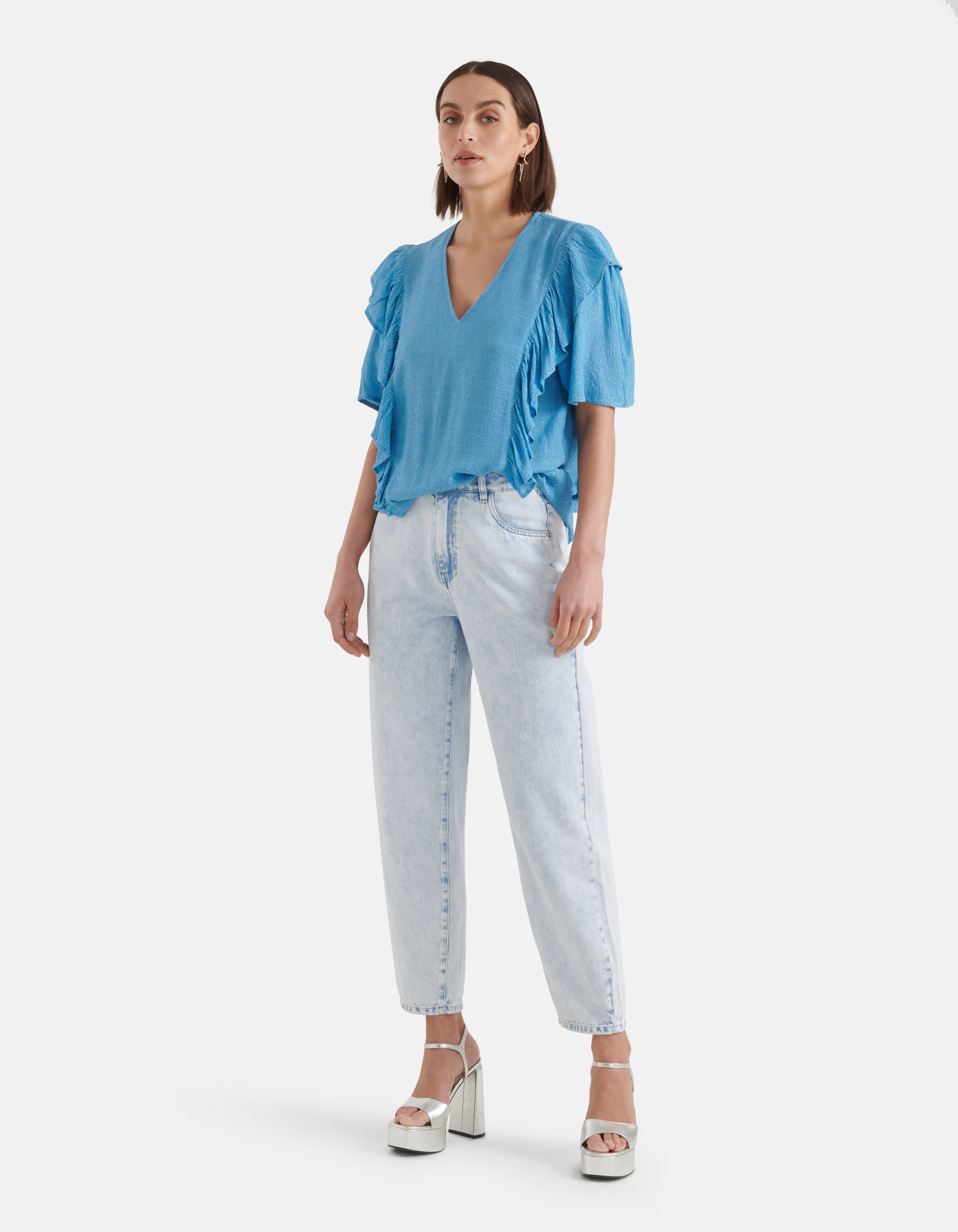 Rüschen-Lurex-Top Blau SHOEBY WOMEN