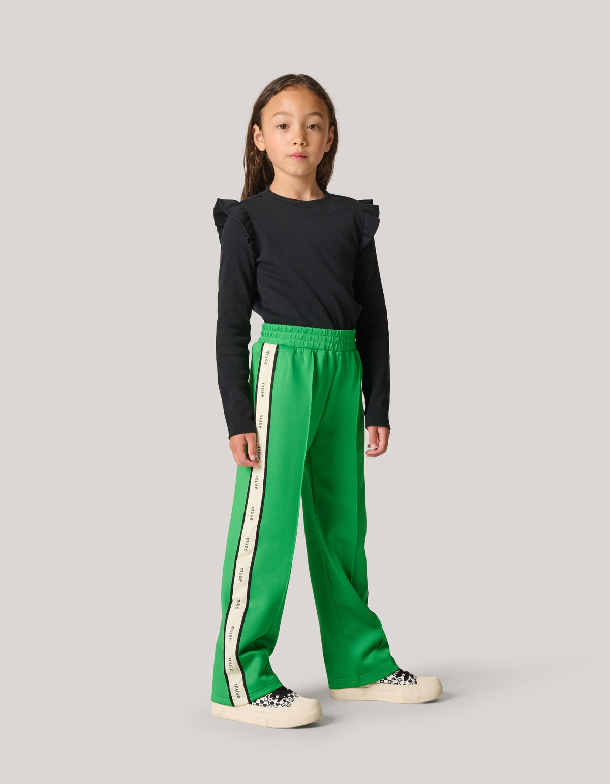 Langärmeliges Top mit Rüschenbesatz Schwarz SHOEBY GIRLS