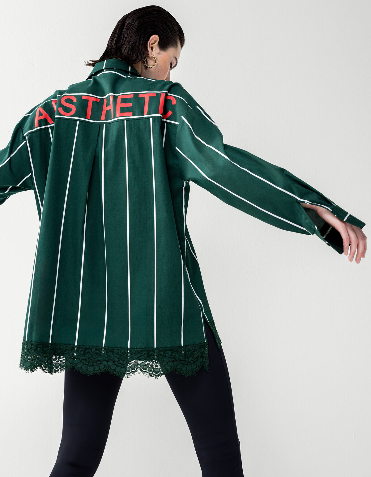 Bluse mit Nadelstreifen aus Spitze Dunkelgr&uuml;n SHOEBY WOMEN