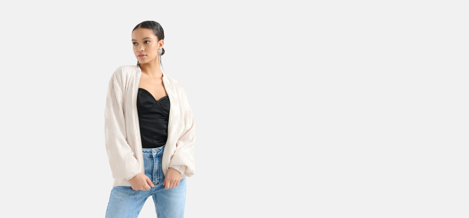 Satin Plissee Bomberjacke Offwhite SHOEBY WOMEN
