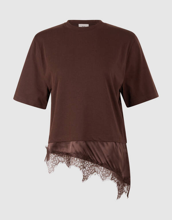 Kanten Satinen T-Shirt Braun SHOEBY WOMEN