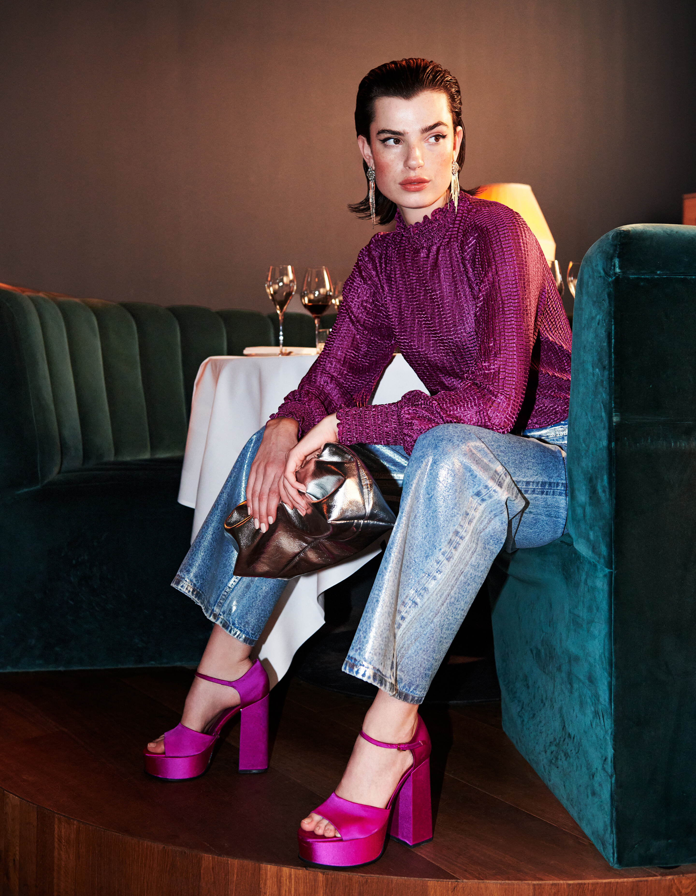 Metallic Jeans mit weitem Bein Silber L33 SHOEBY WOMEN
