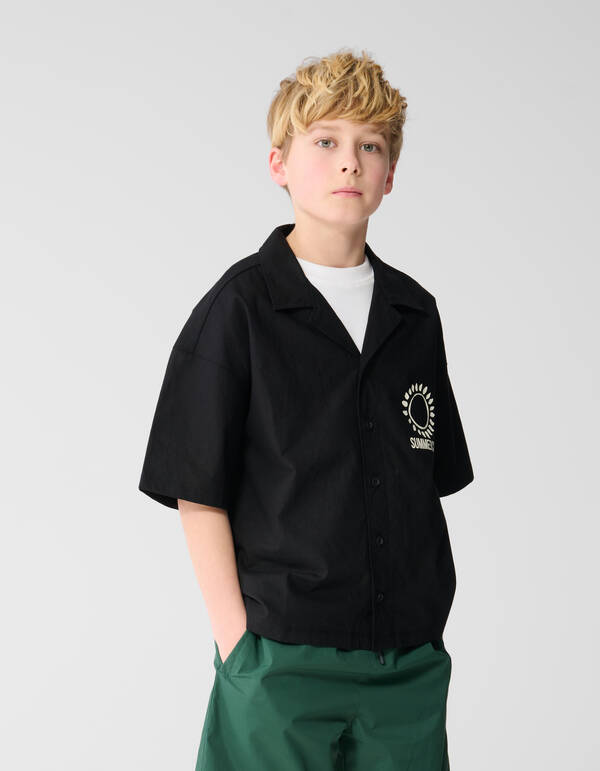 Linnen Artwork Overshirt Schwarz SHOEBY BOYS