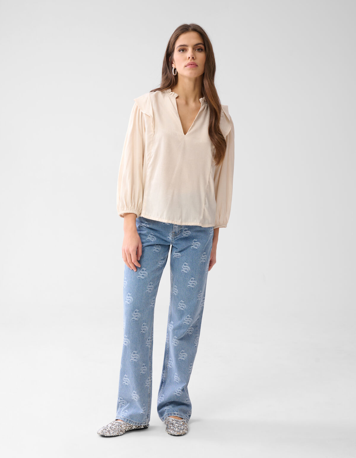 Shine Rüschenbluse Off White SHOEBY WOMEN