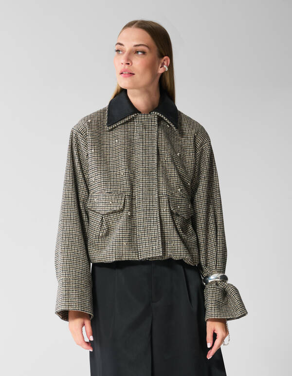 Bomberjacke aus Wolle mit Karomuster Grau SHOEBY WOMEN