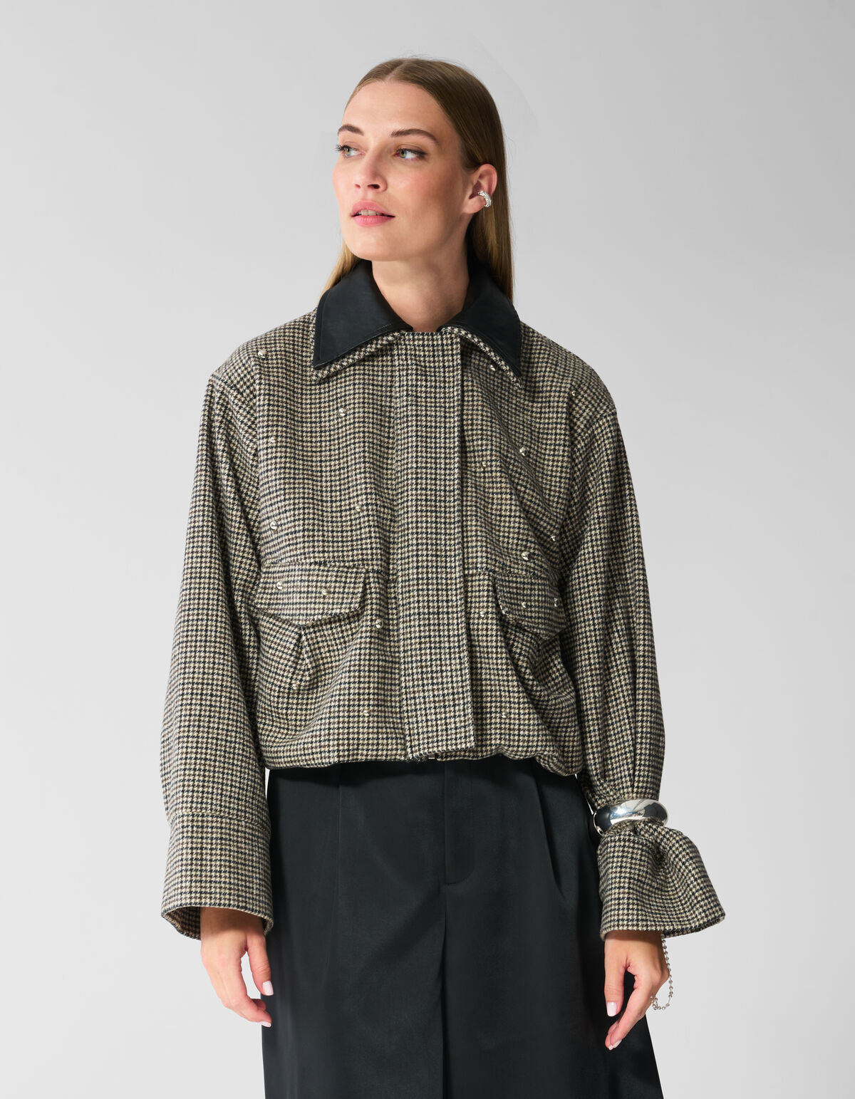 Bomberjacke aus Wolle mit Karomuster Grau SHOEBY WOMEN