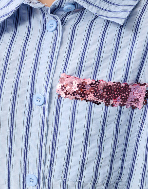Pinstripe Flower Blouse Blau SHOEBY GIRLS