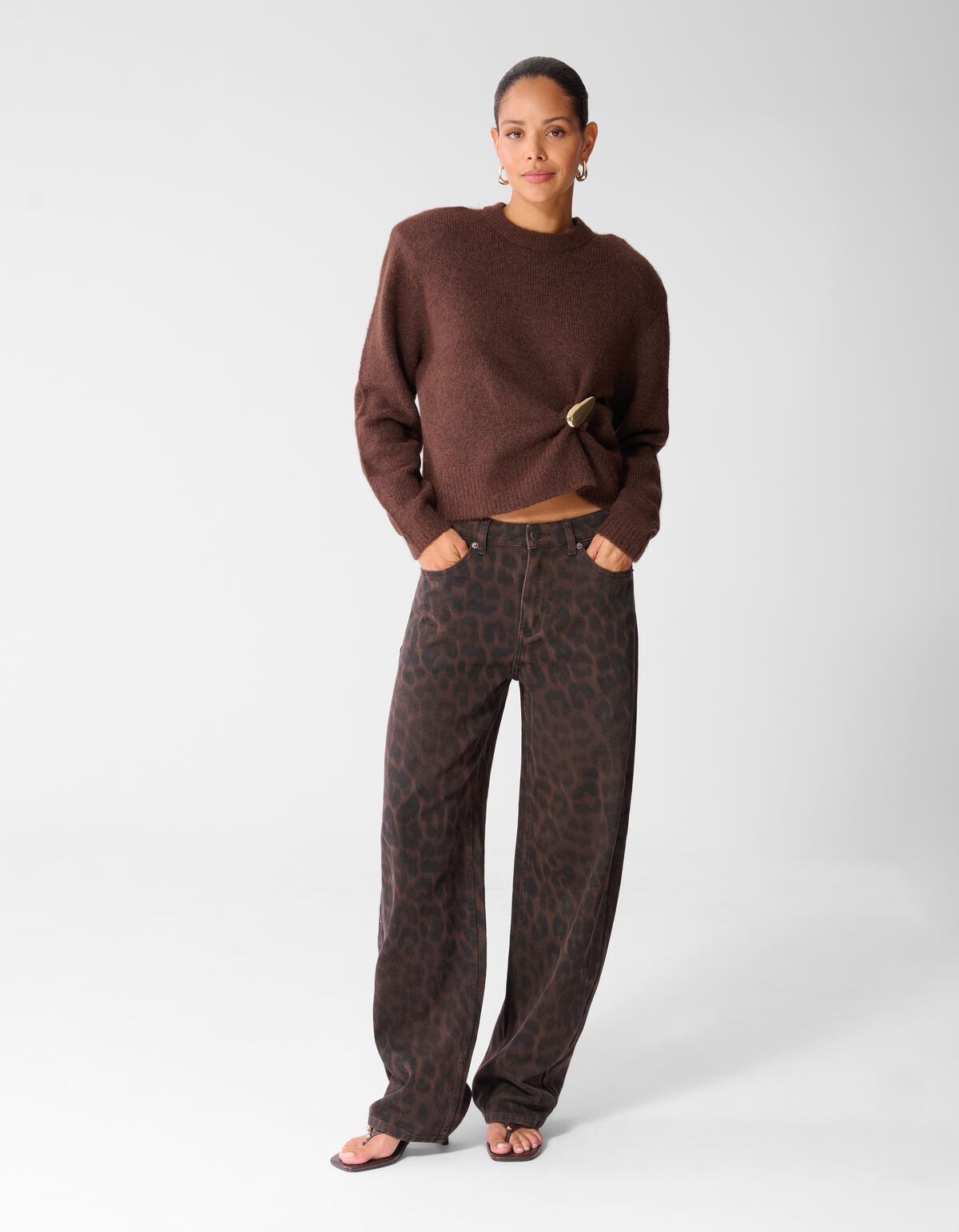 Strickpullover Mit Rundhalsausschnitt Braun SHOEBY WOMEN