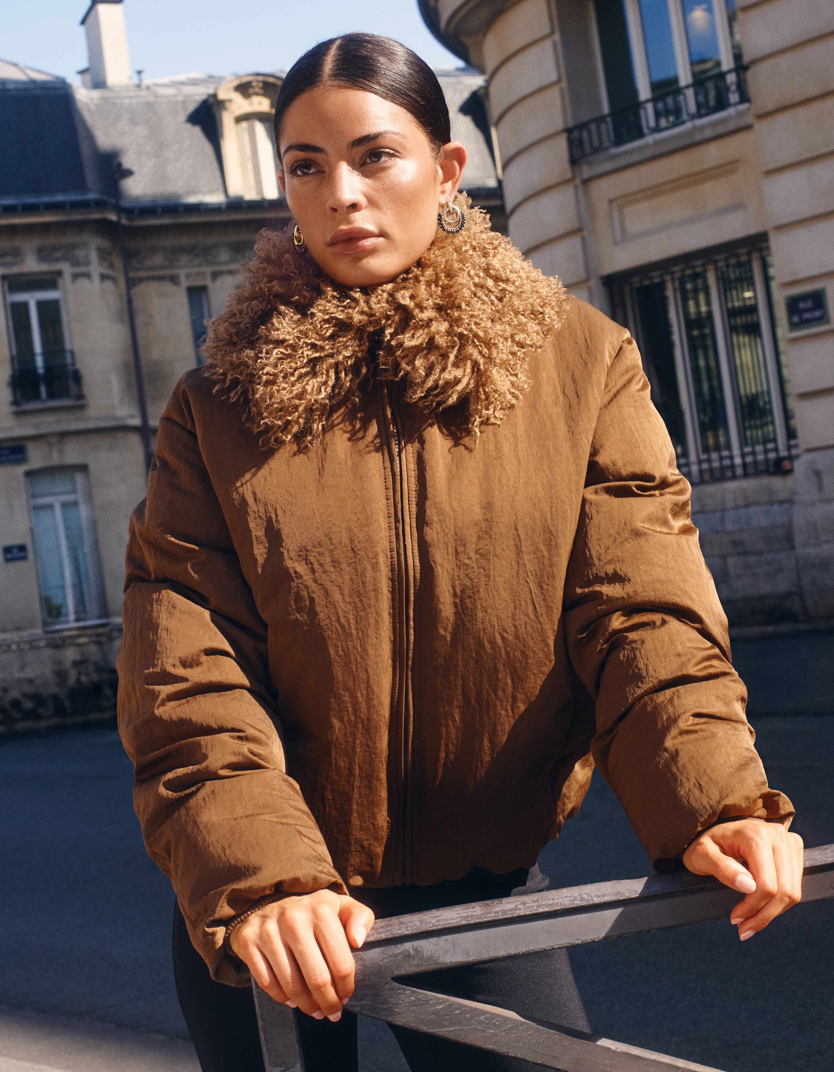 BomberjFluffy Collar Bomberjacke Braun SHOEBY WOMEN
