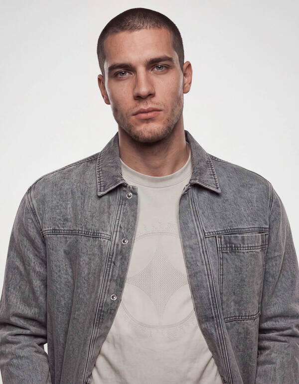 Relaxed Washed Denim Overshirt Grau SHOEBY MEN