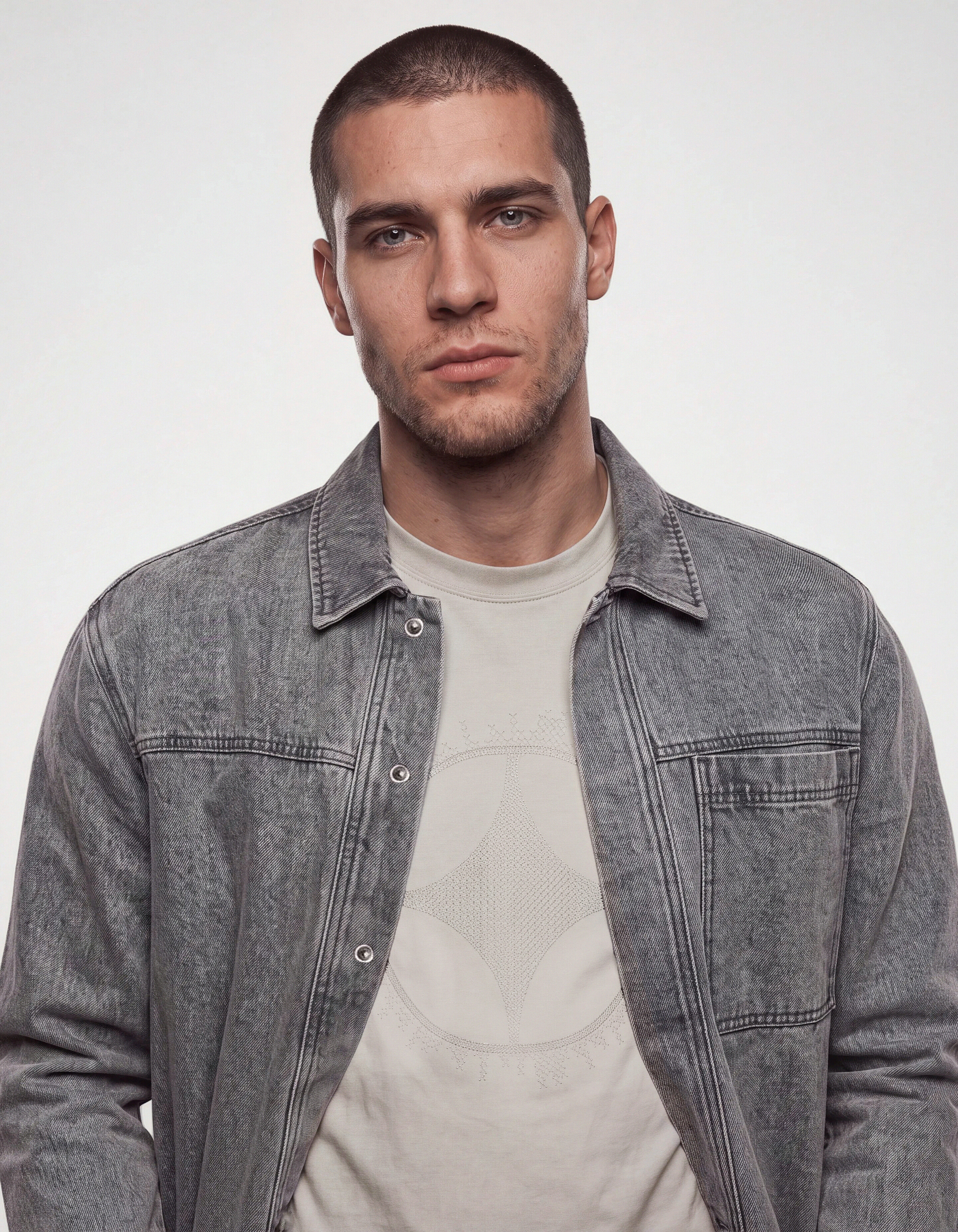 Relaxed Washed Denim Overshirt Grau SHOEBY MEN