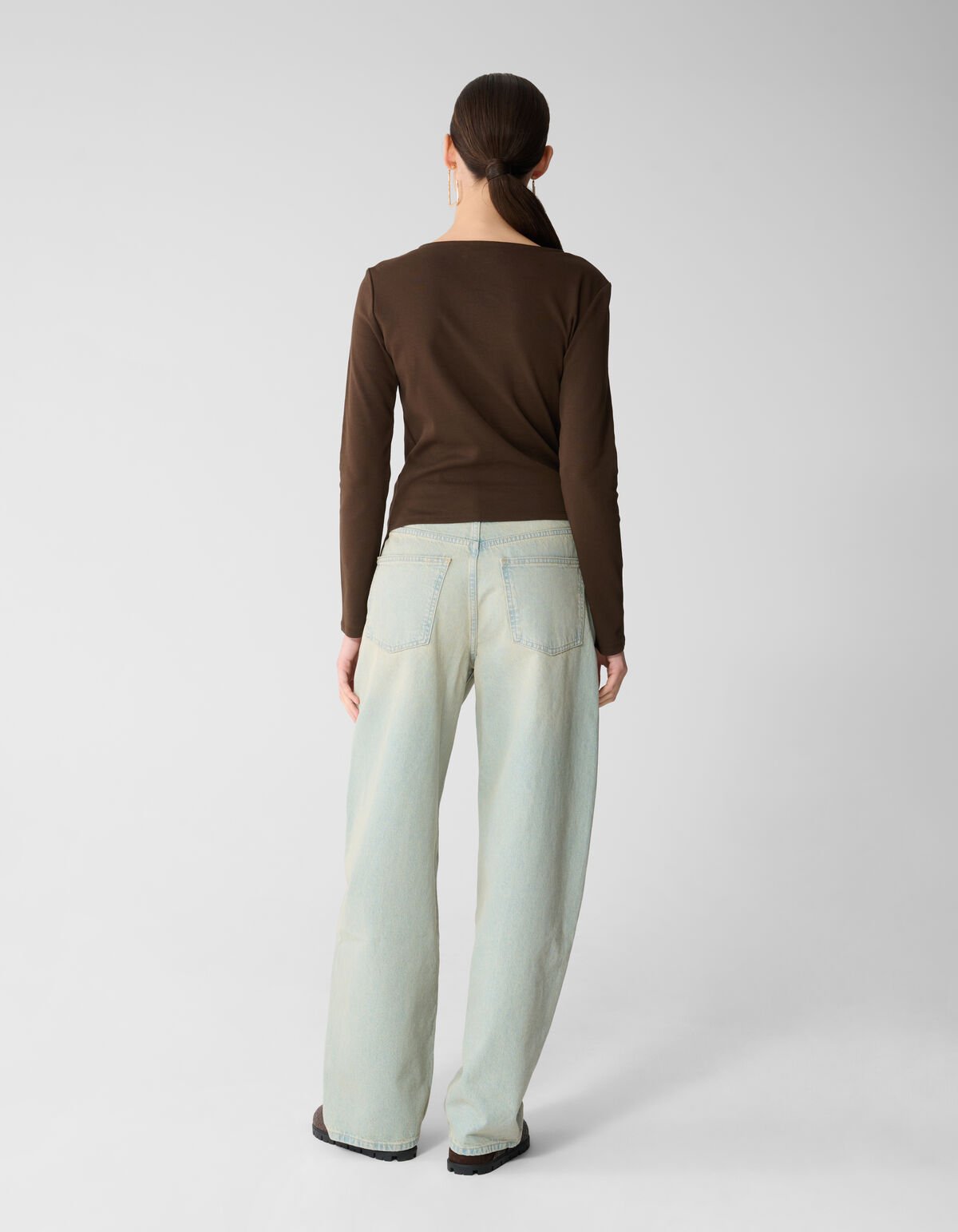 Drapiertes Langarm-Top Dunkelbraun SHOEBY WOMEN