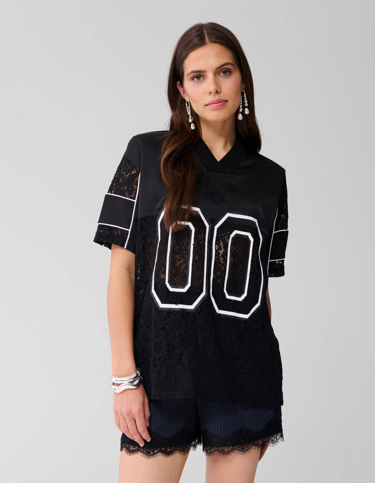 Übergroßes Kanten Baseball-T-Shirt Zwart SHOEBY WOMEN