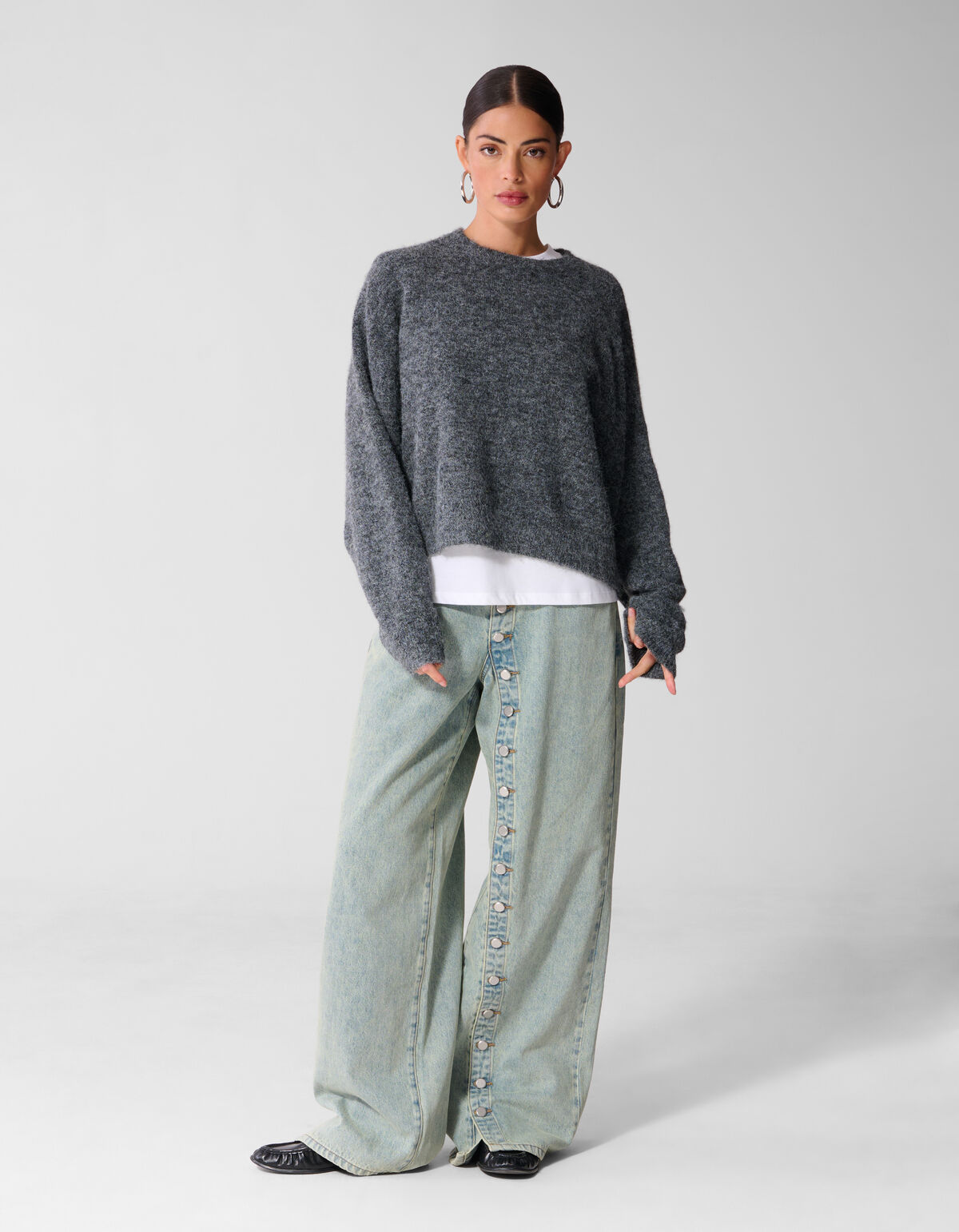 Wide Leg Jeans Mit Knopfverschluss Bleached SHOEBY WOMEN