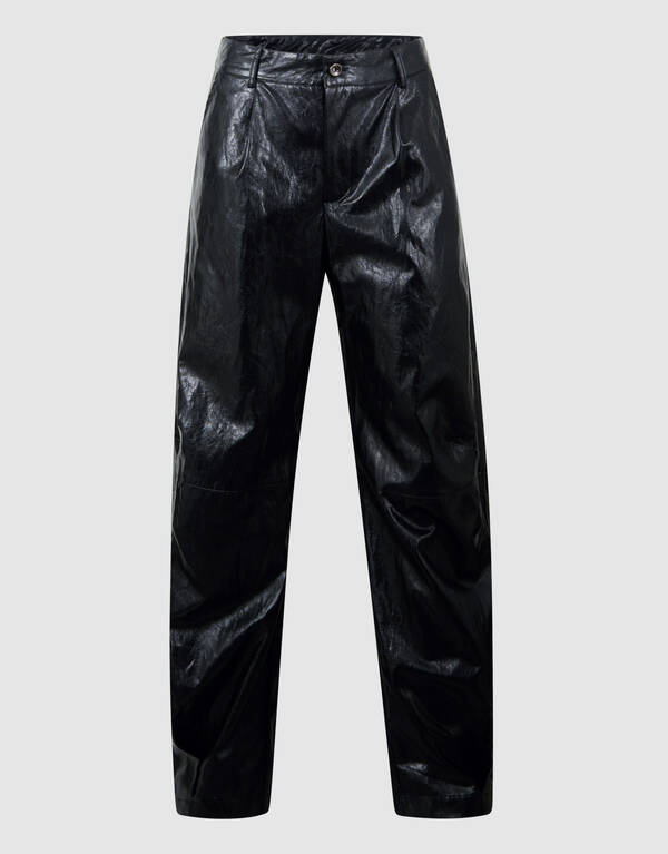 Vegane Leder-Barrel-Fit-Hose Schwarz von Monica SHOEBY WOMEN