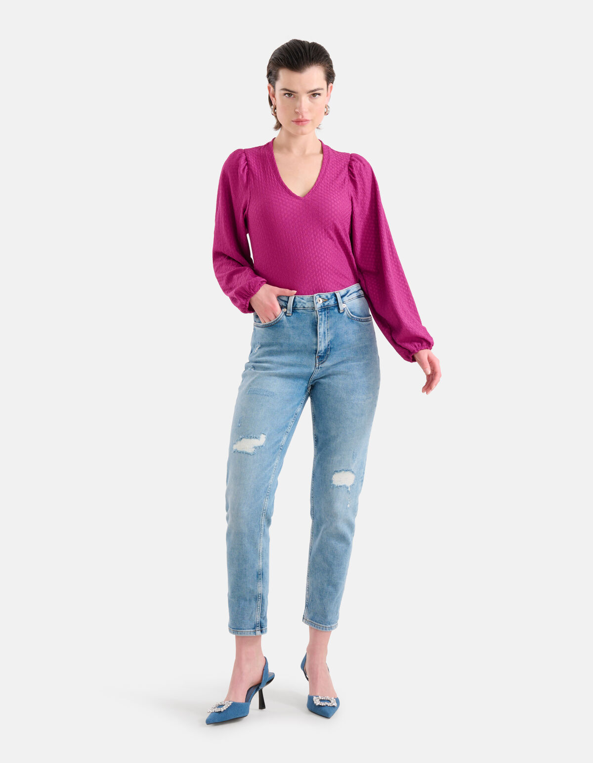 LA-SBCRINKLE V NECK LONGSLEEVE SHOEBY WOMEN