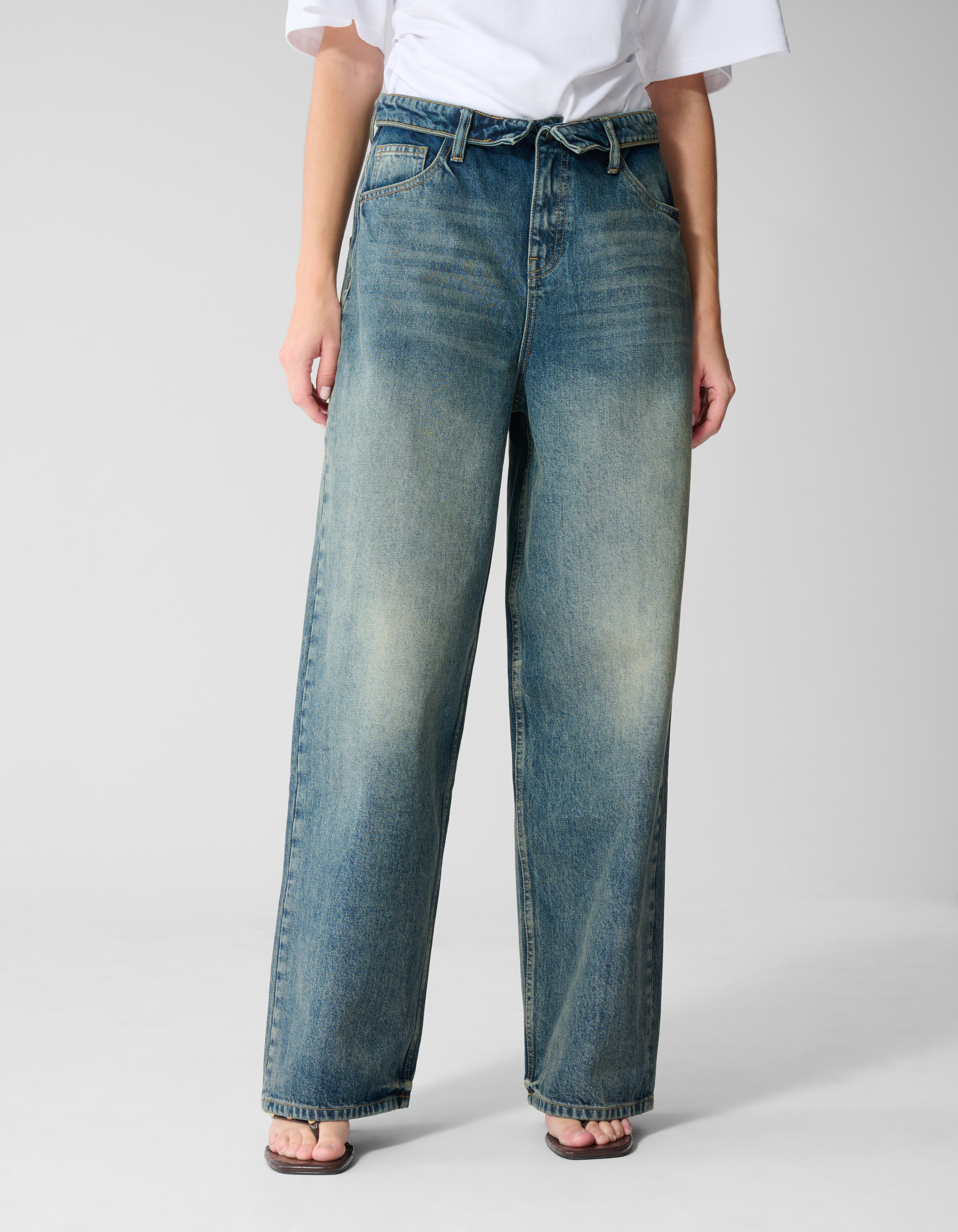 Folded Waistband Baggy Fit Jeans Dunkelblau SHOEBY WOMEN