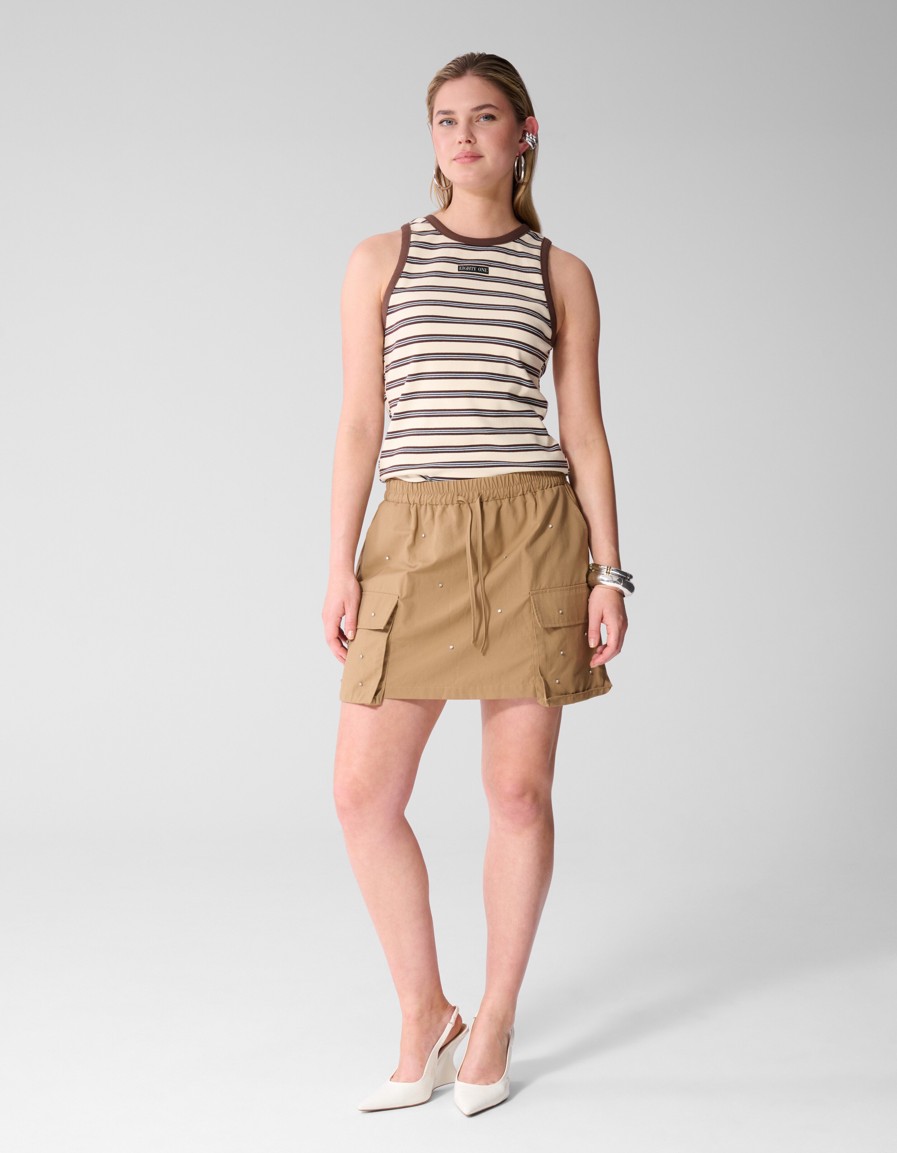 Gestreiftes Singlet mit Etikett Gebrochenes Wei&szlig; SHOEBY WOMEN