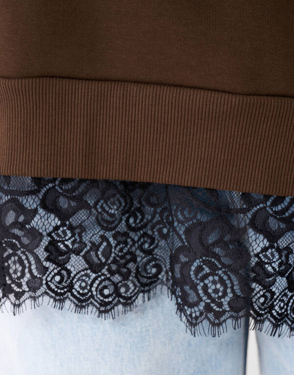 Kanten Oversized Sweater Dunkelbraun SHOEBY WOMEN