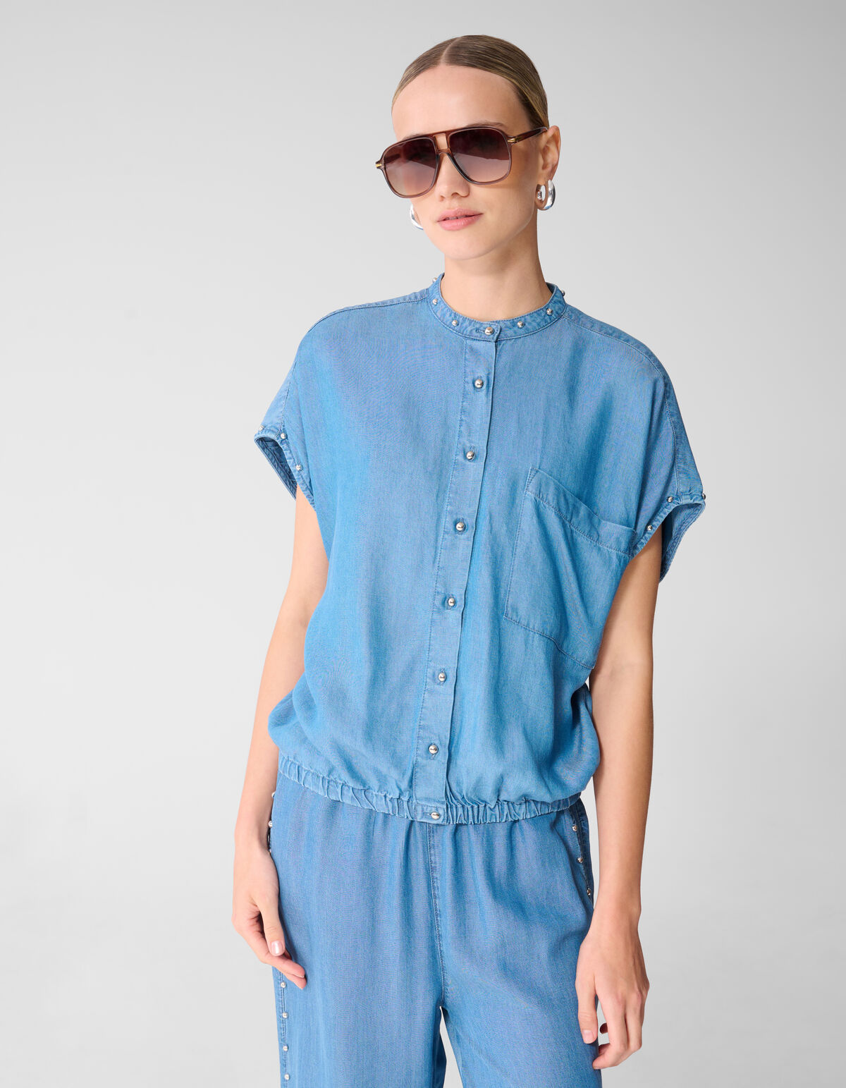 Studs Denim Bluse Blau SHOEBY WOMEN