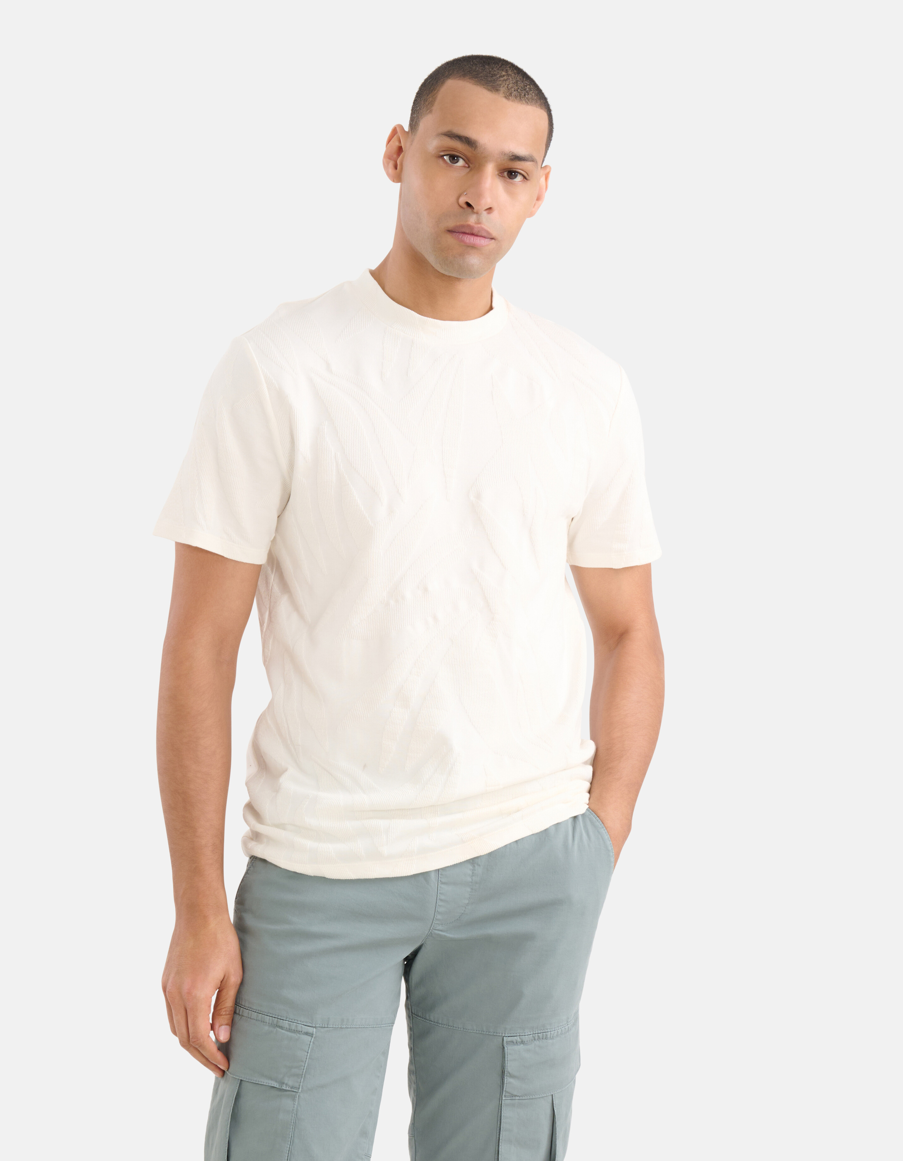 Structuur T-shirt Gebroken Wit SHOEBY MEN