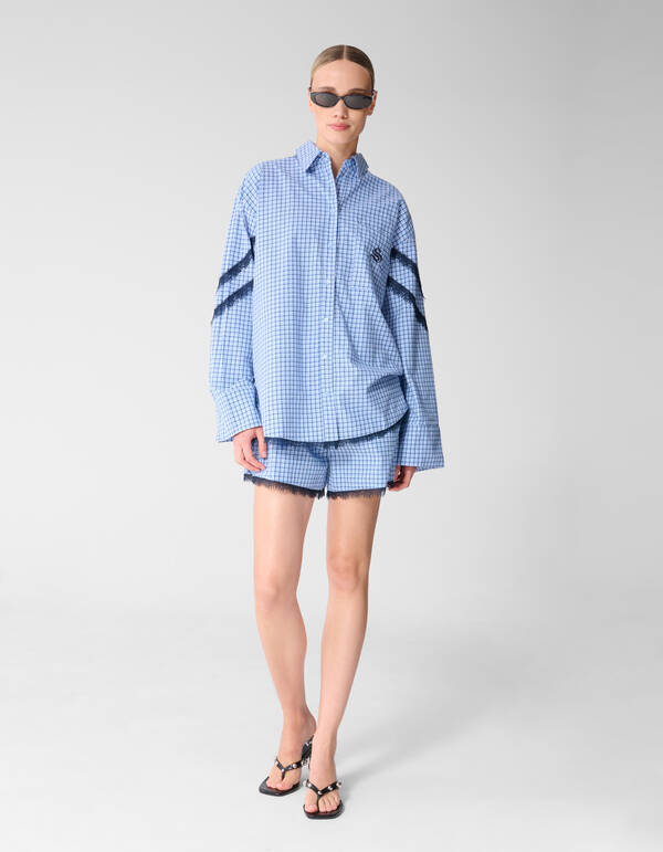 Kanten Rauten Bluse Blau SHOEBY WOMEN