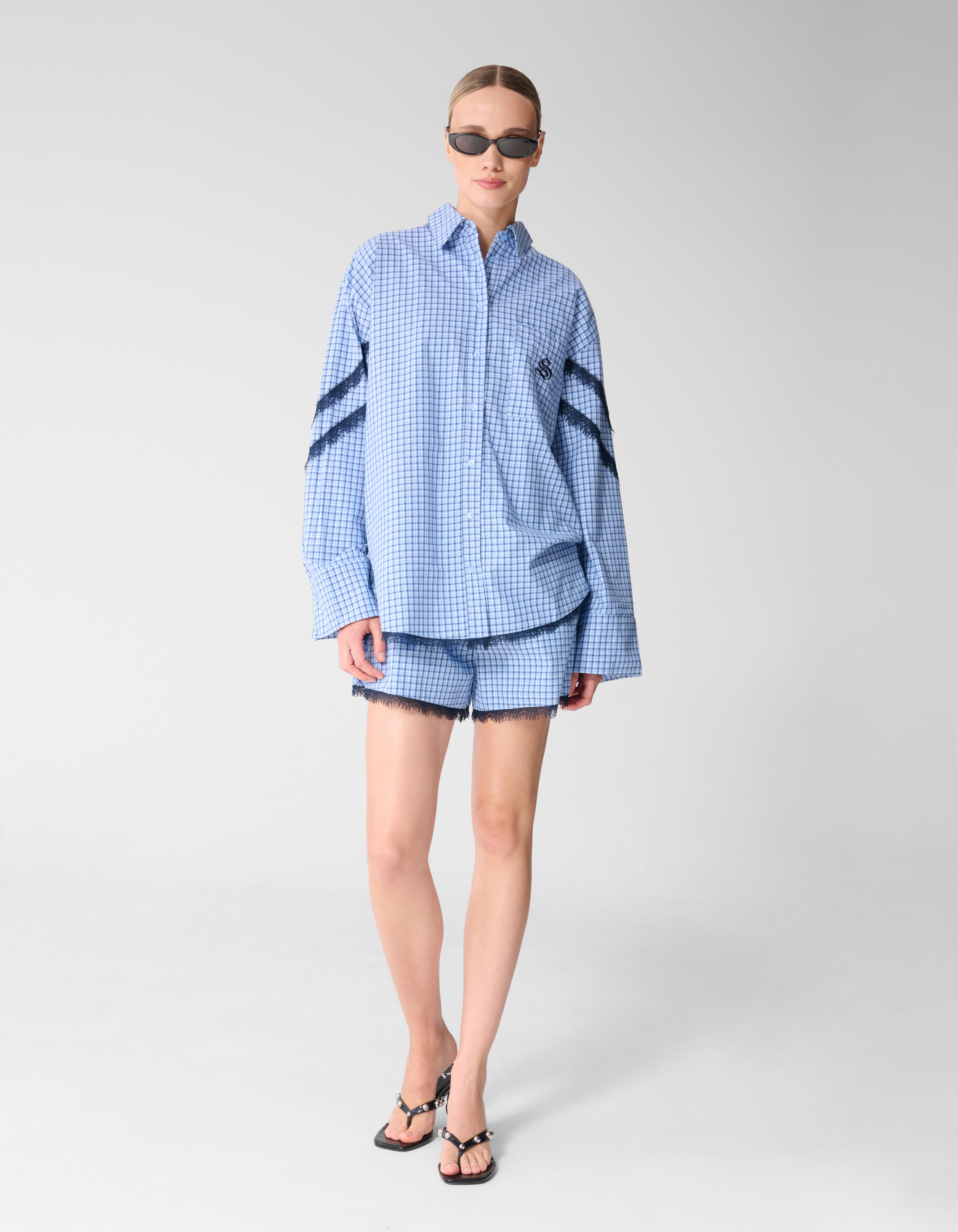 Kanten Rauten Bluse Blau SHOEBY WOMEN