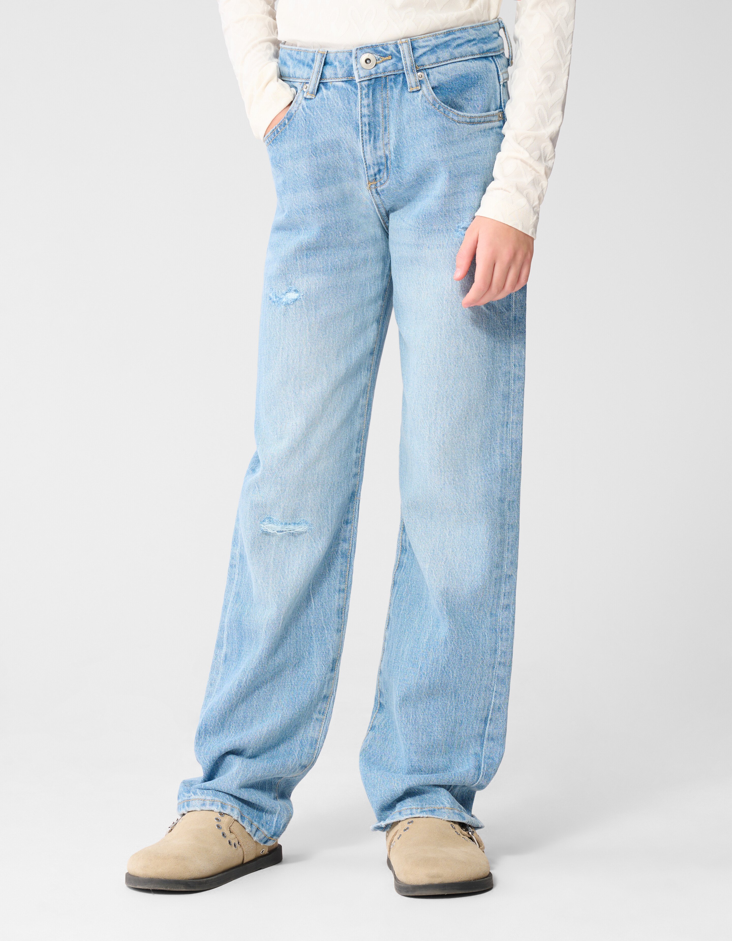 Zerst&ouml;rte Straight Leg Jeans Blauw SHOEBY GIRLS