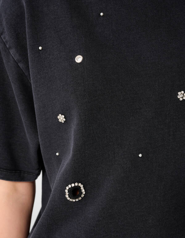 &Uuml;bergro&szlig;es verziertes T-Shirt Dunkelgrau SHOEBY WOMEN