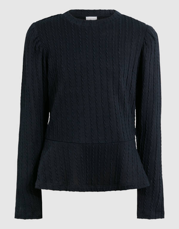 Peplum-Kabel-Langarmshirt Schwarz SHOEBY GIRLS