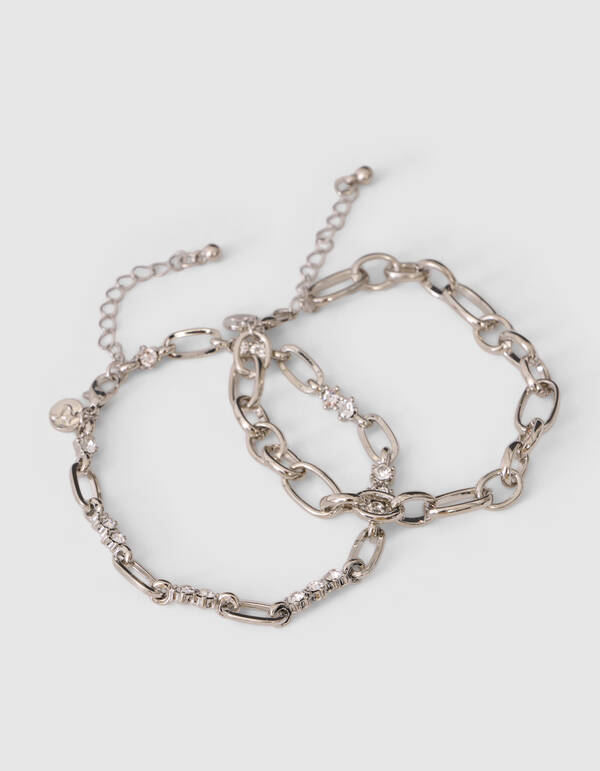 Double Layer Strass Armband Silber SHOEBY ACCESSOIRES