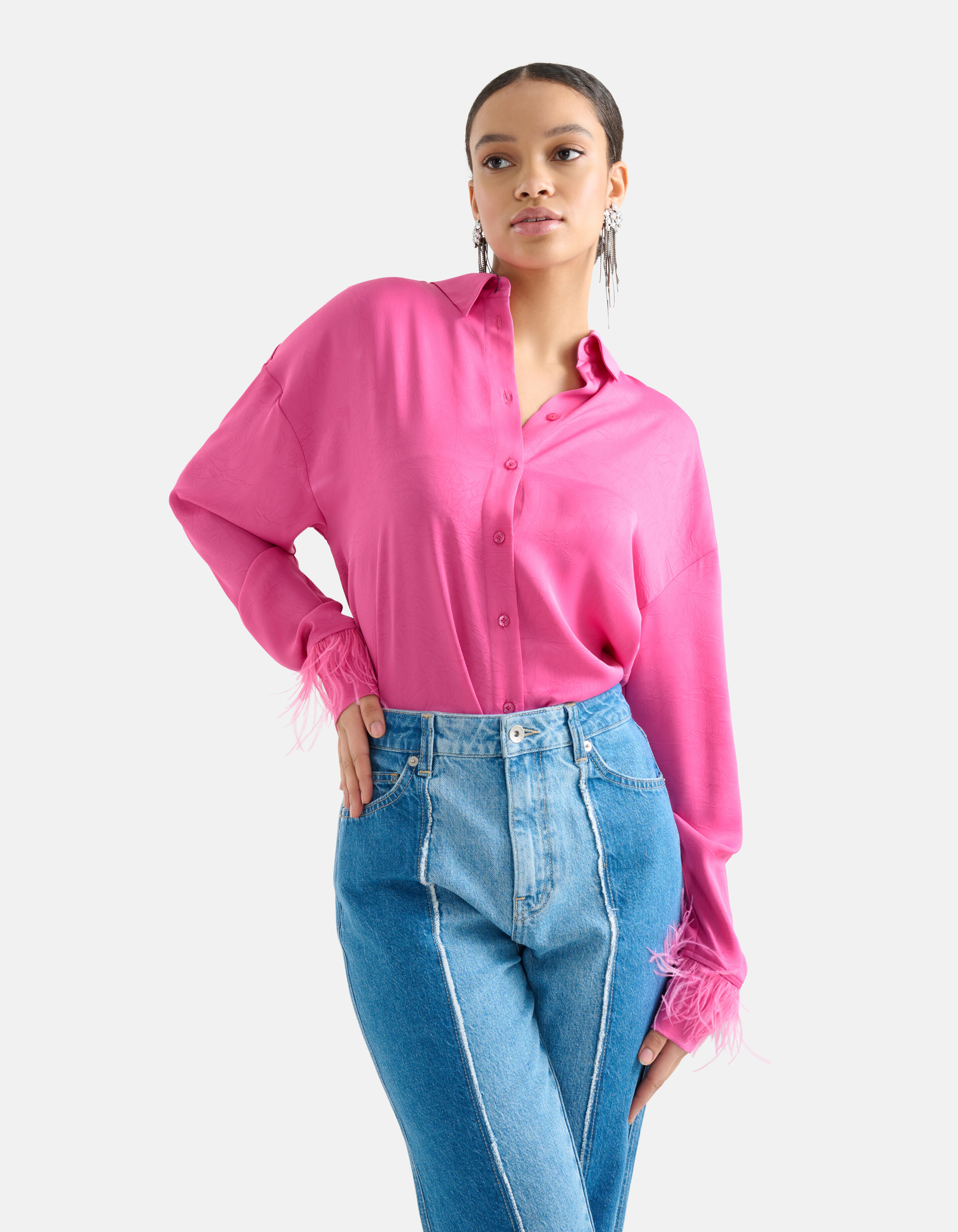 Satin Bluse mit Federn Rosa SHOEBY WOMEN