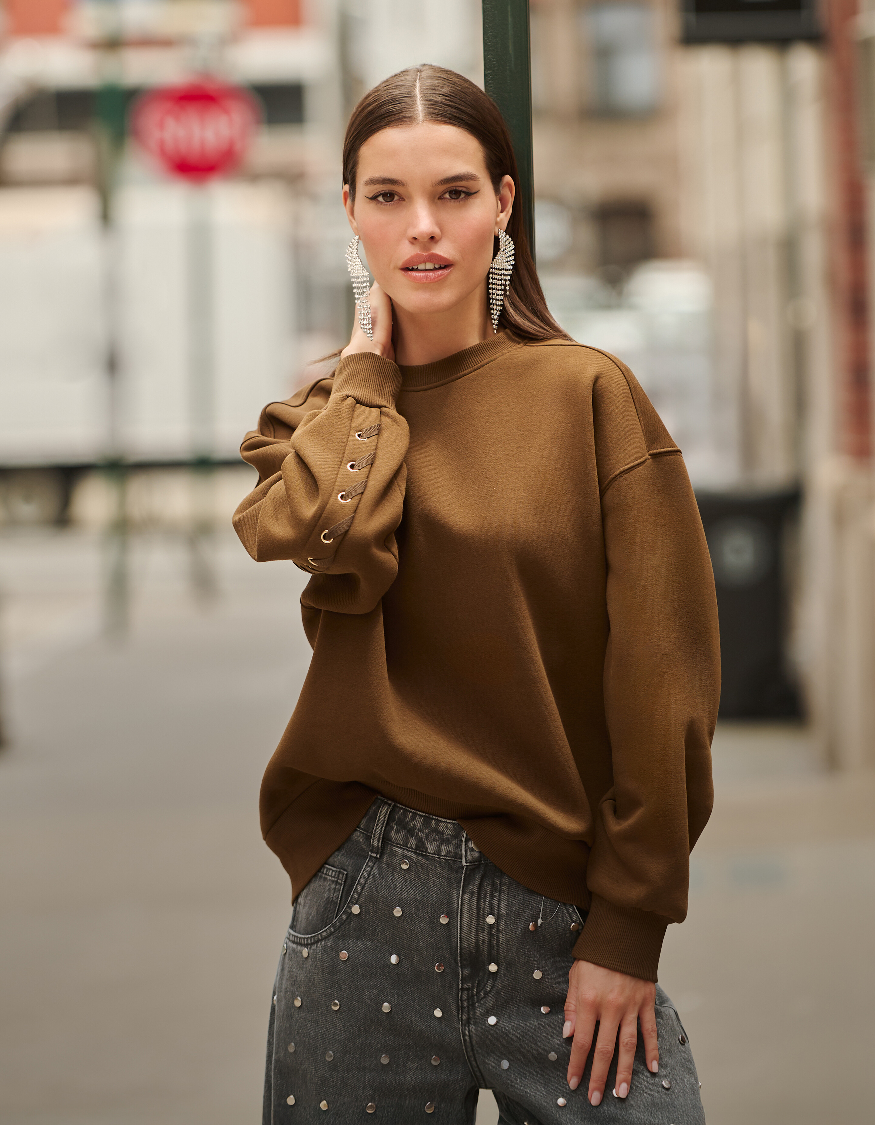 Pullover mit Schnürung in Khaki SHOEBY WOMEN