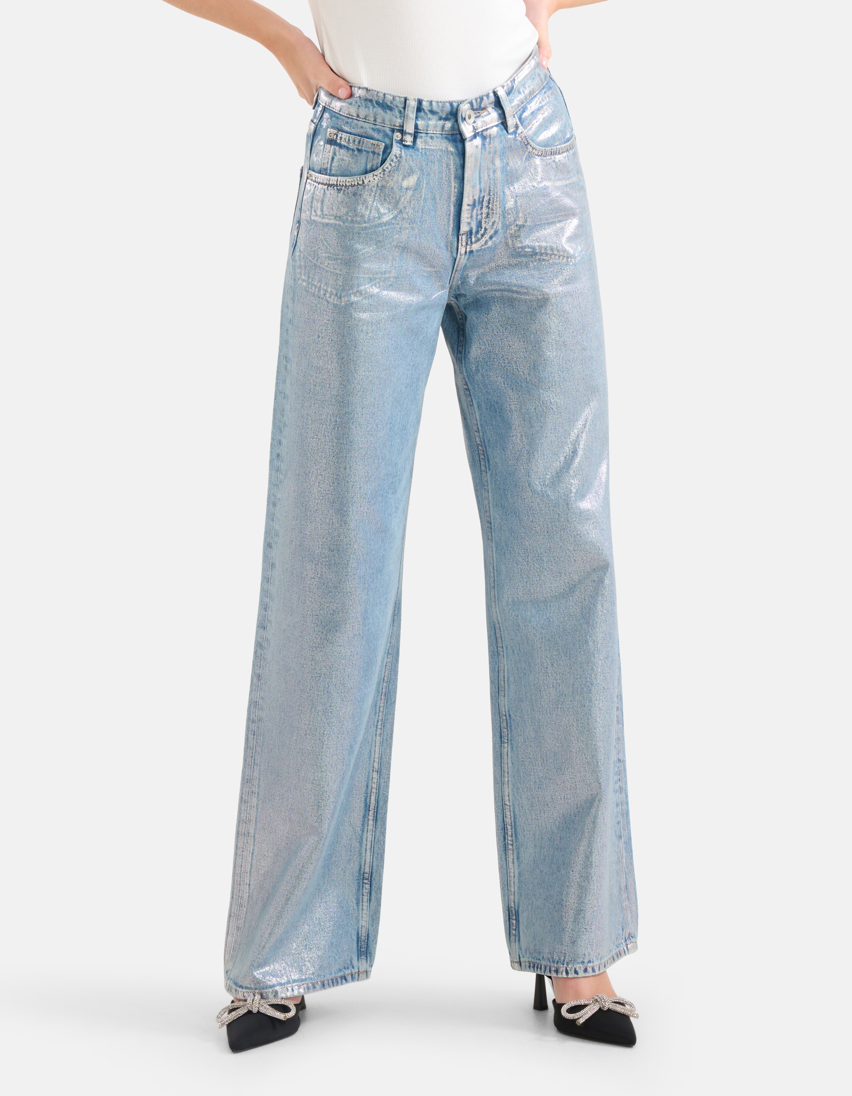 Metallic Jeans mit weitem Bein Silber L33 SHOEBY WOMEN