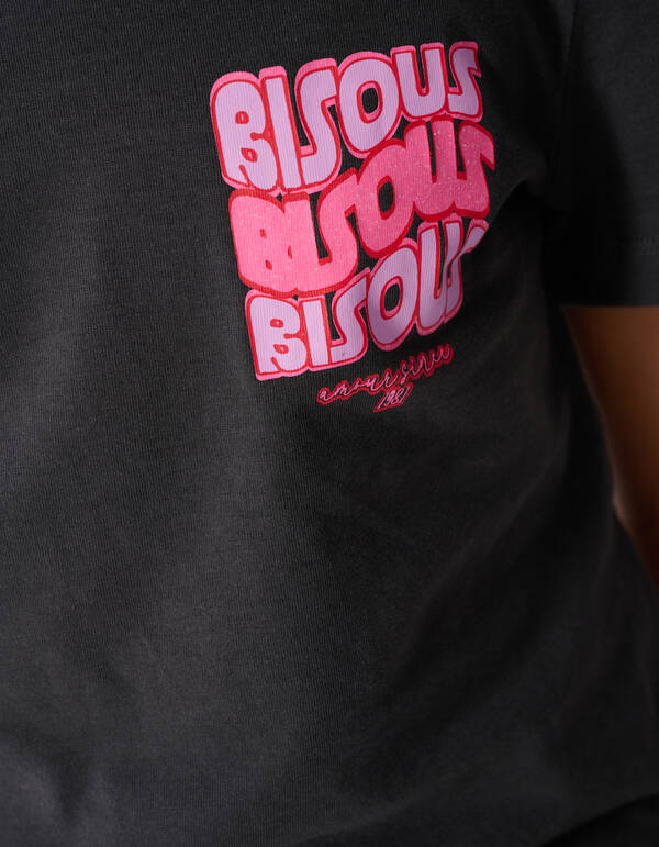 Bisous Glitter Artwork T-Shirt Dunkelgrau SHOEBY GIRLS