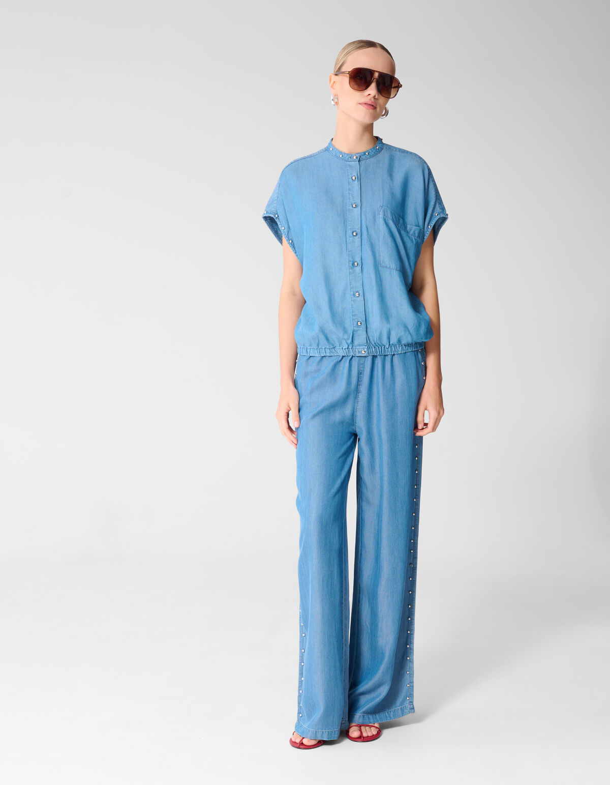 Studs Denim Bluse Blau SHOEBY WOMEN