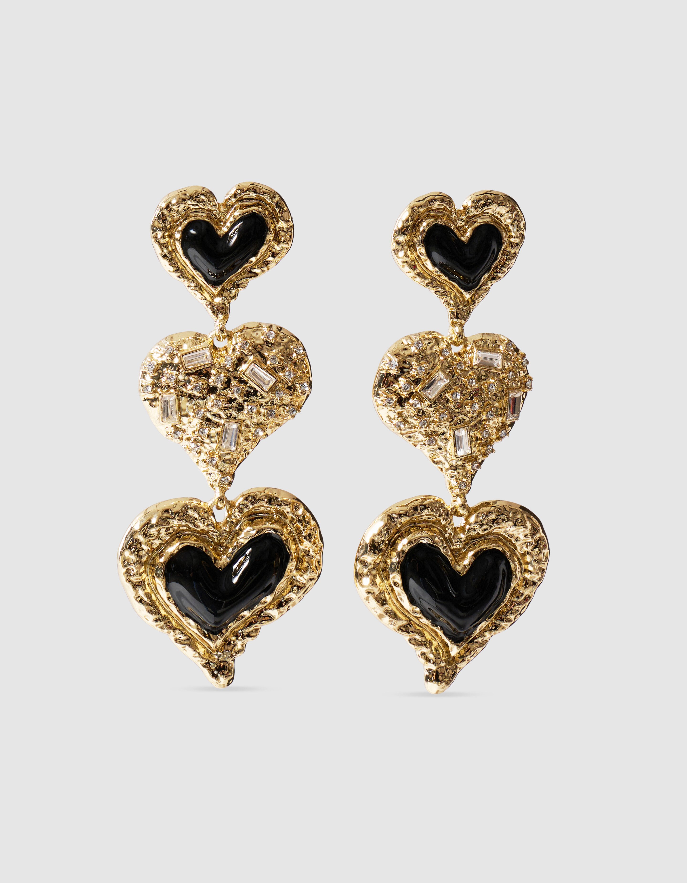 Triple Herz Ohrringe Schwarz/Gold SHOEBY ACCESSOIRES
